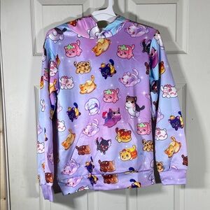 Kawaii Pastel Cat Print Hoodie - Lavender
